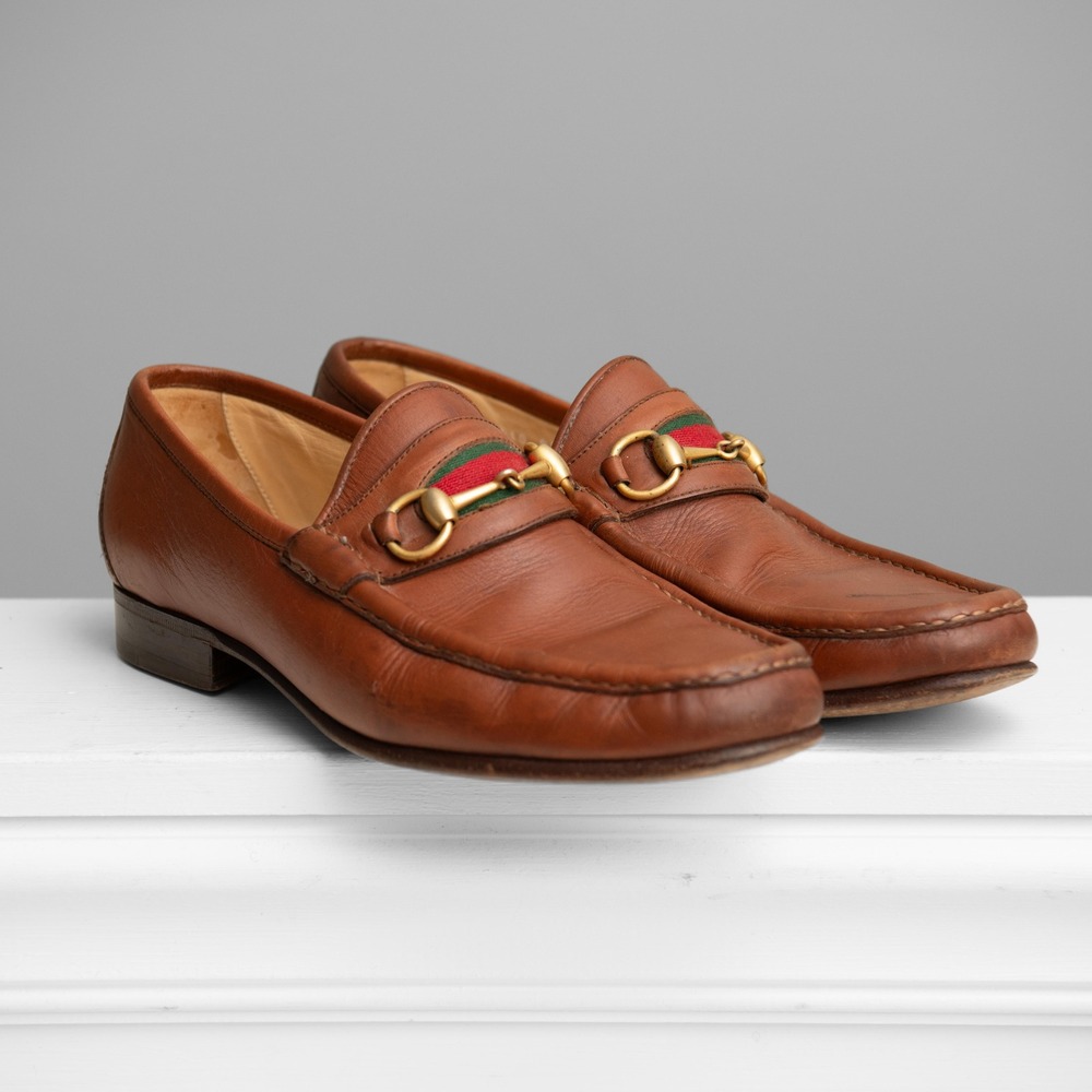 Gucci Men Sz 10 Horsebit Loafers Brown Leather Quiet Luxury Old Money Minimalist
